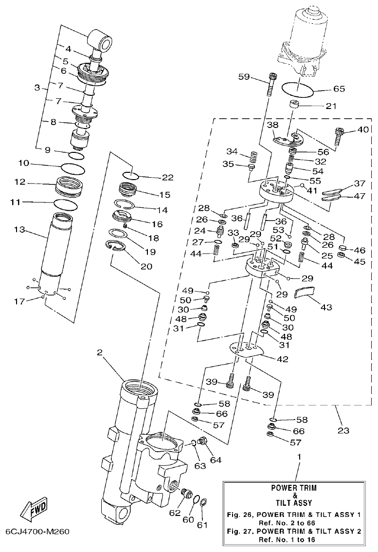 Yamaha F70AET POWER TRIM & TILT ASSY 1 parts diagram